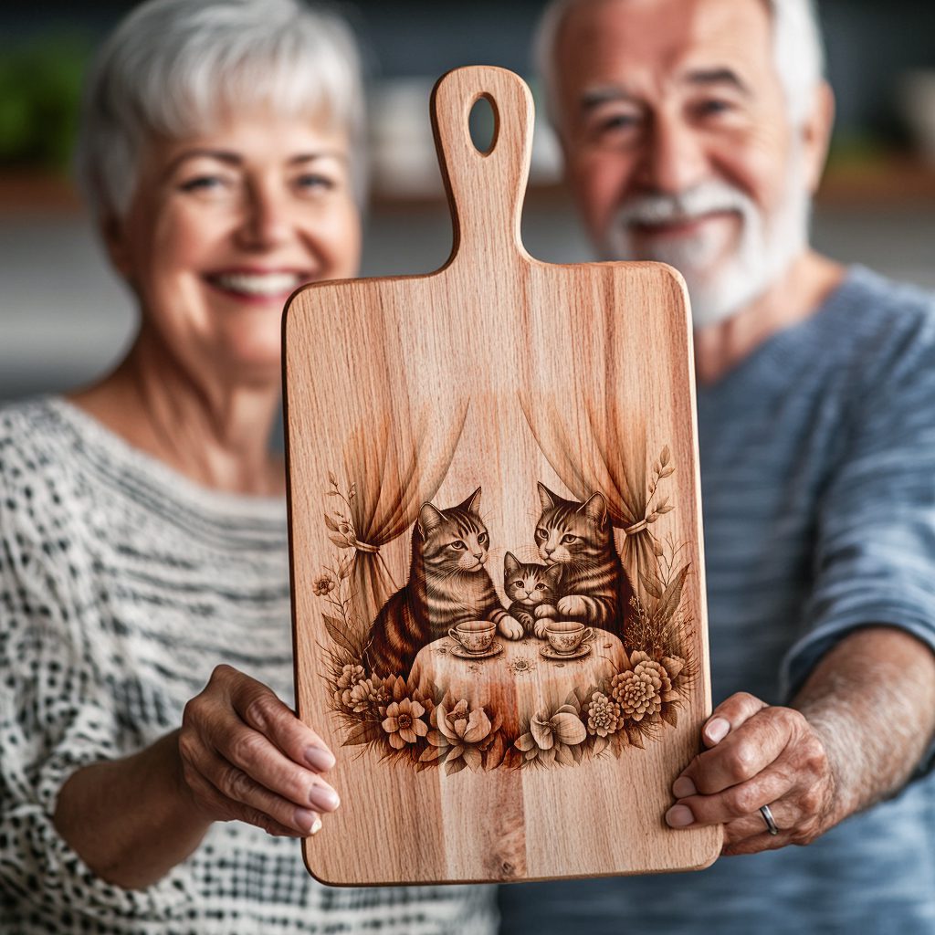 Charcuterie Board Engraving File, Cat Family Tea Party,