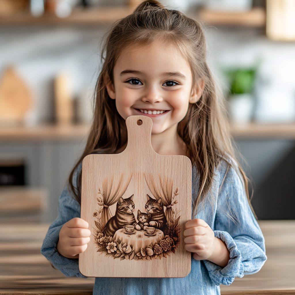 Charcuterie Board Engraving File, Cat Family Tea Party,