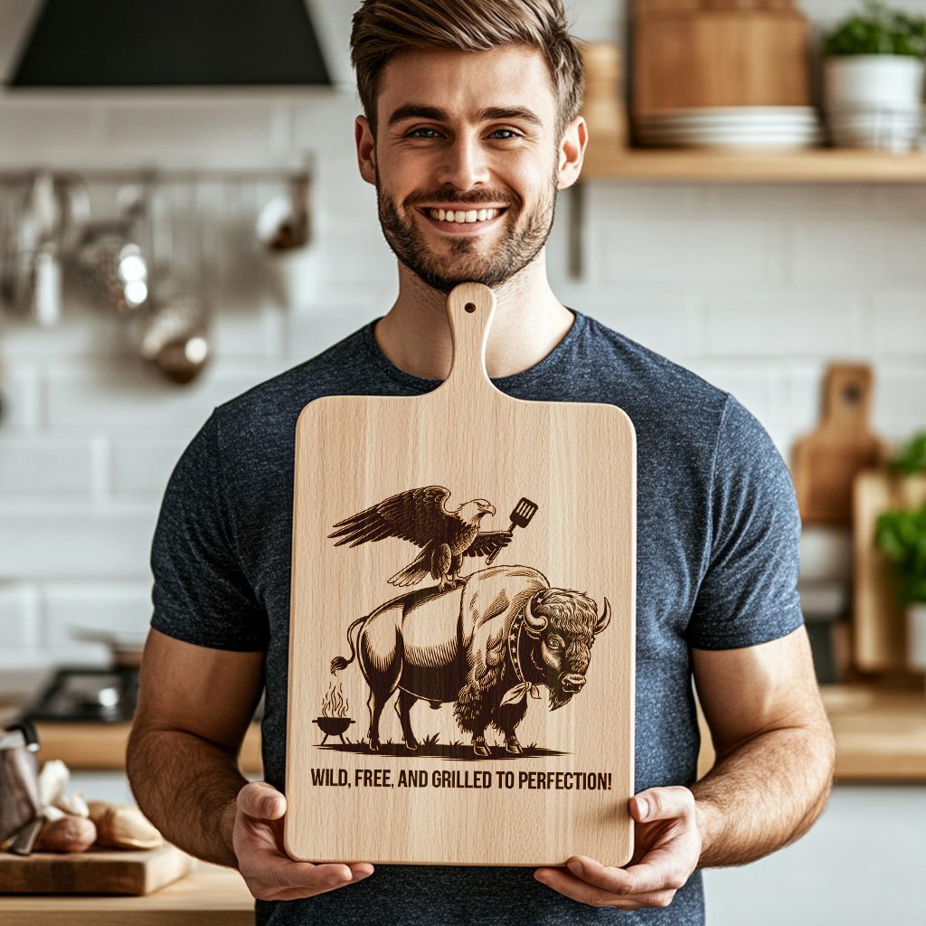 Charcuterie Board Engraving File, Eagle Buffalo Design, Rustic
