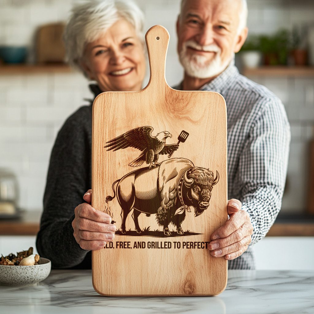 Charcuterie Board Engraving File, Eagle Buffalo Design, Rustic