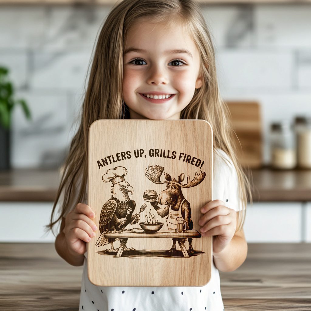 Charcuterie Board Engraving File, Eagle Moose Design, Grilling