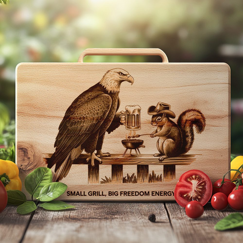 Charcuterie Board Engraving File, Eagle Squirrel Grill Beer