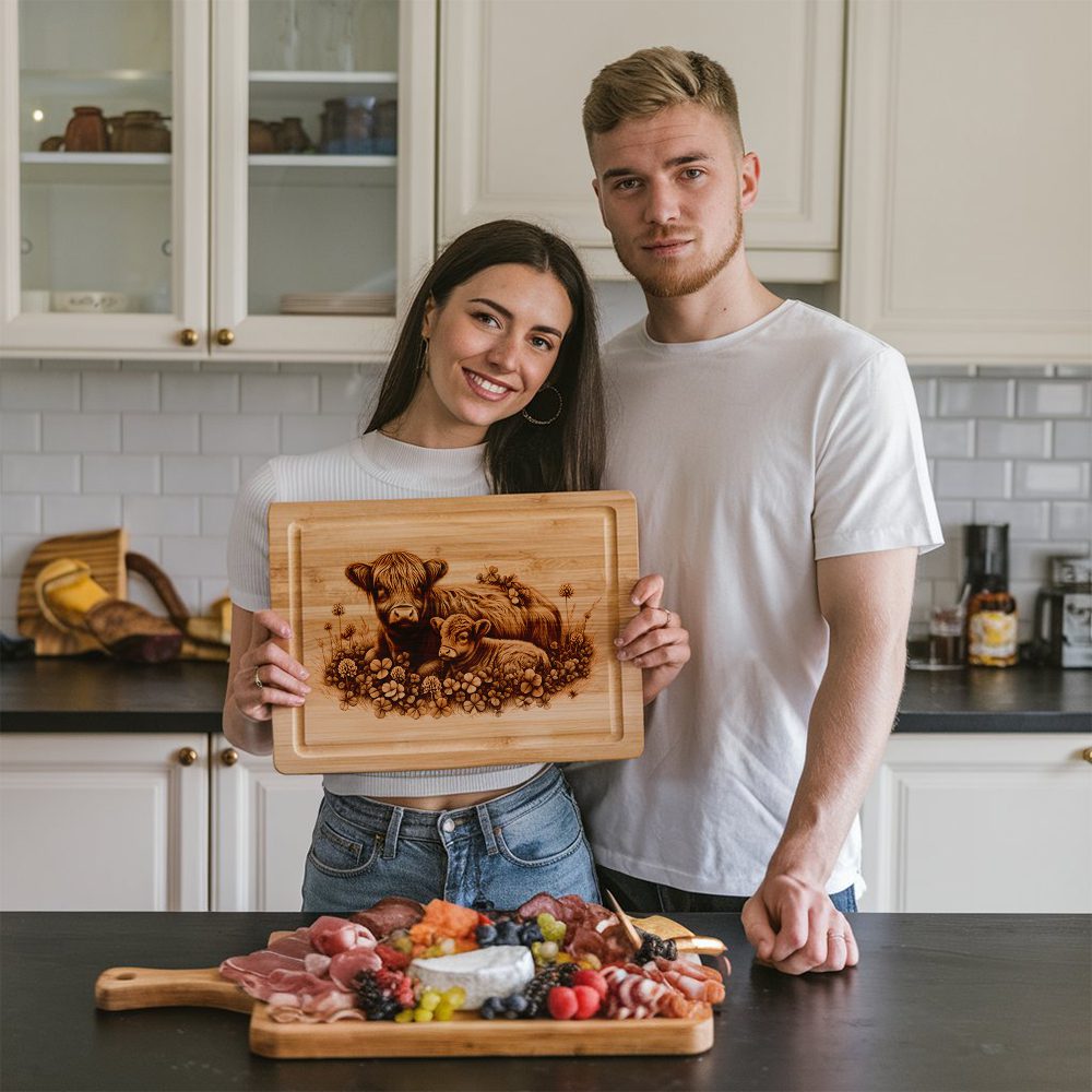 Charcuterie Board Engraving File, Highland Cow Farmhouse Kitchen