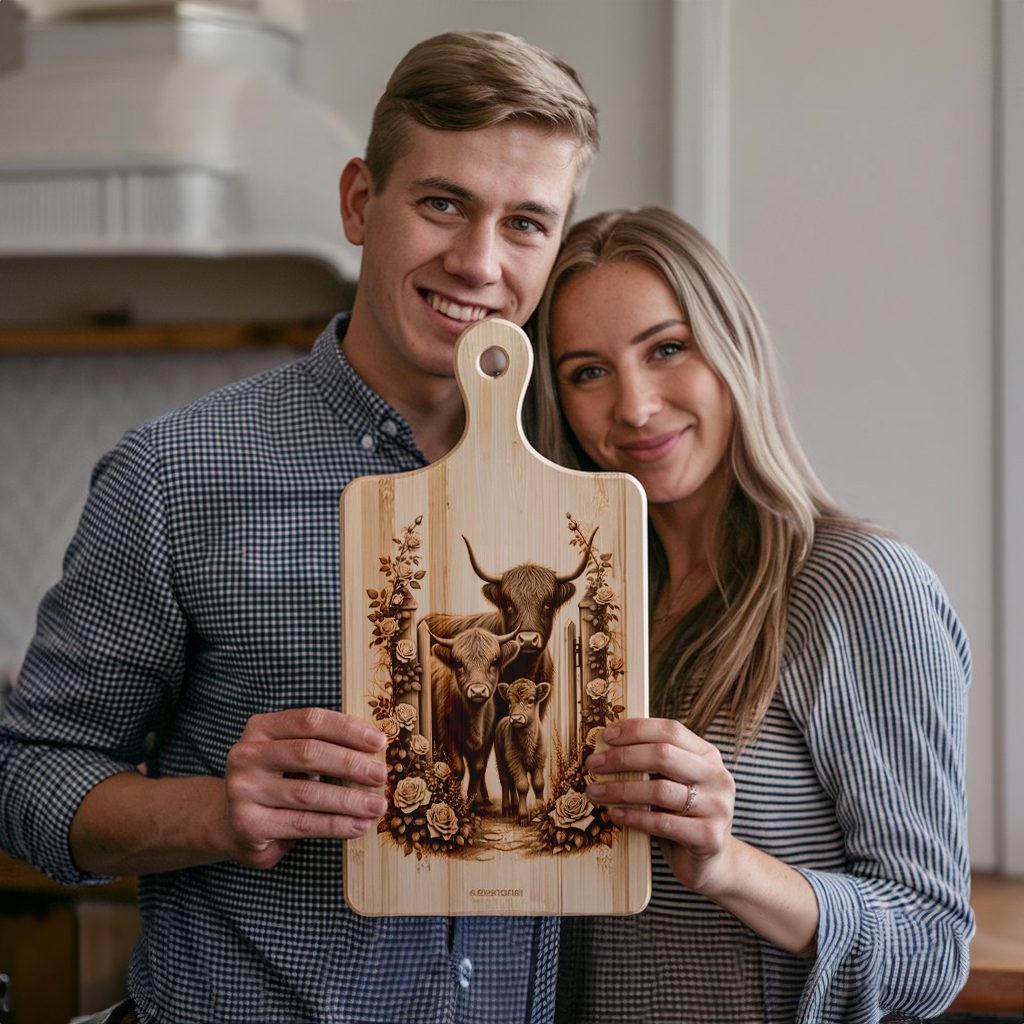 Charcuterie Board Engraving File, Highland Cow Rustic Kitchen