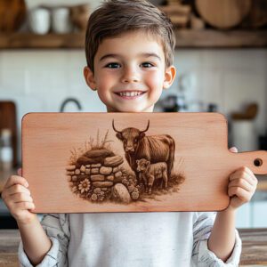 Charcuterie Board Engraving File, Highland Cow Stone Wall,