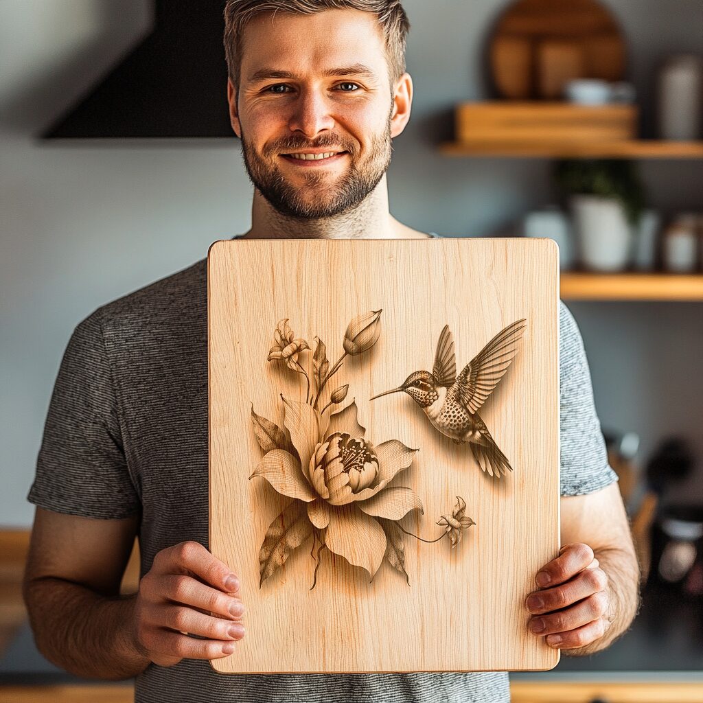Charcuterie Board Engraving File, Hummingbird and Blossom Design,