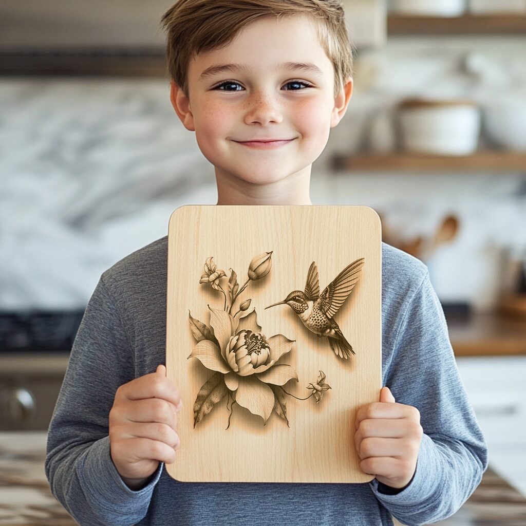 Charcuterie Board Engraving File, Hummingbird and Blossom Design,