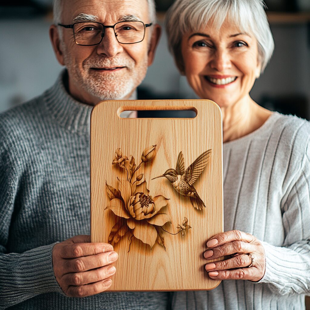 Charcuterie Board Engraving File, Hummingbird and Blossom Design,