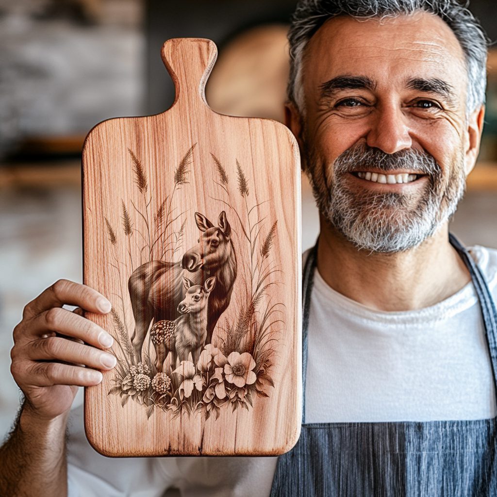 Charcuterie Board Engraving File, Moose and Deer, Rustic