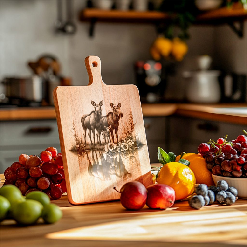 Charcuterie Board Engraving File, Moose Family Water Reflection,