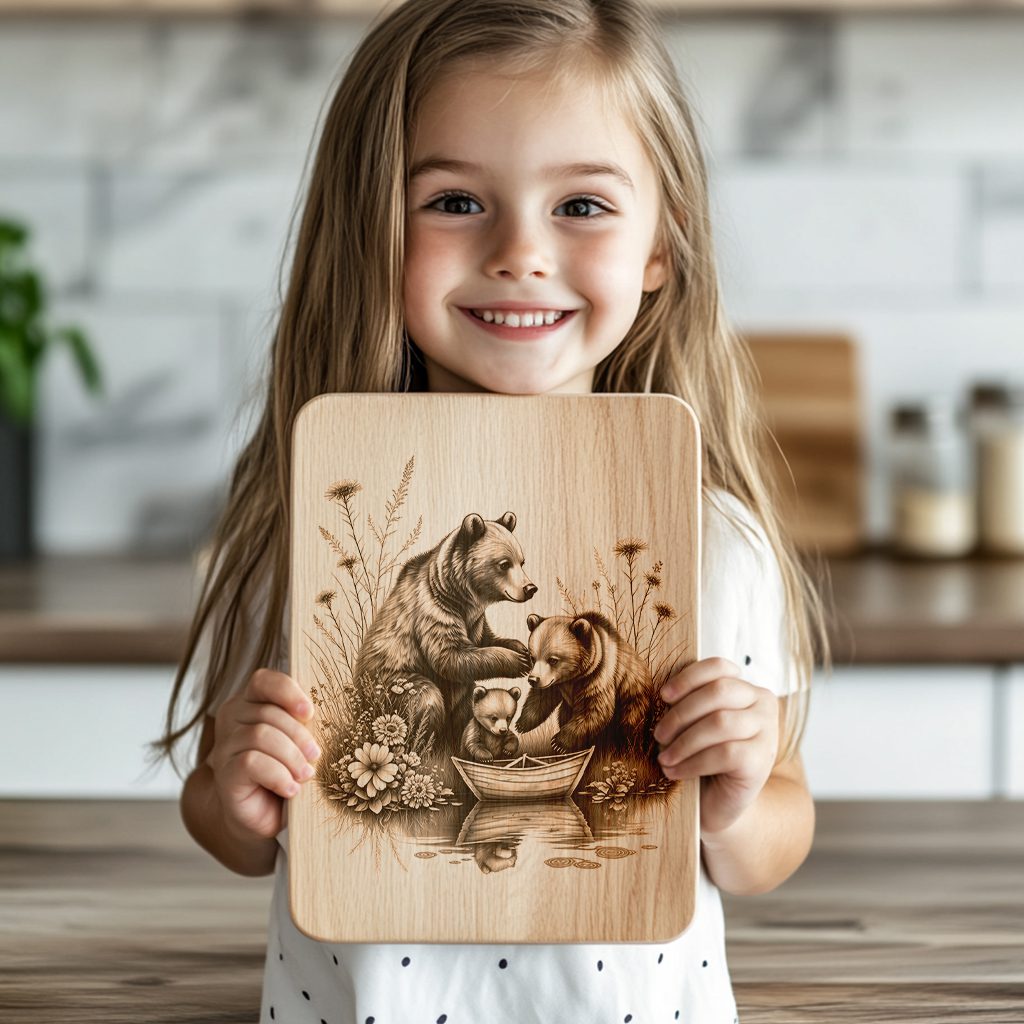 Charcuterie Board Engraving File, Three Bears by Boat,