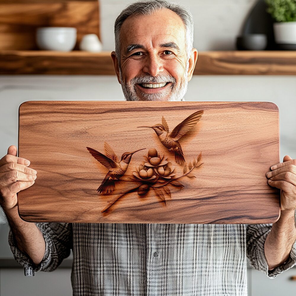 Charcuterie Board Laser Engraving Design, Hummingbird Couple, Lotus