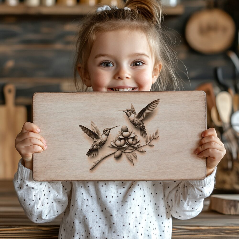 Charcuterie Board Laser Engraving Design, Hummingbird Couple, Lotus