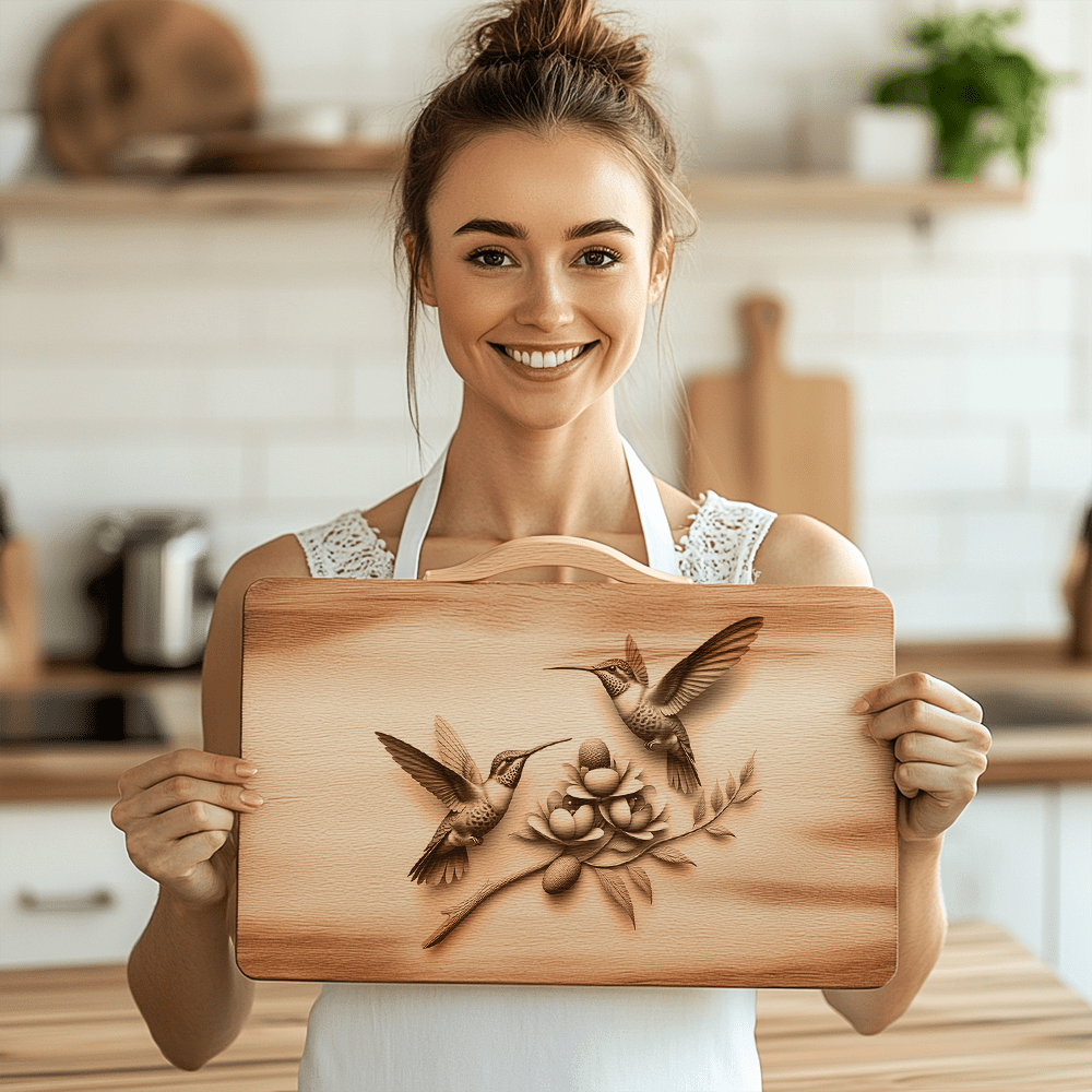 Charcuterie Board Laser Engraving Design, Hummingbird Couple, Lotus