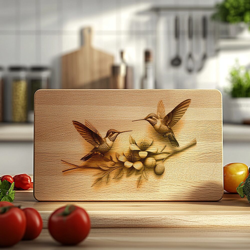 Charcuterie Board Laser Engraving File, 3D Hummingbird Design,