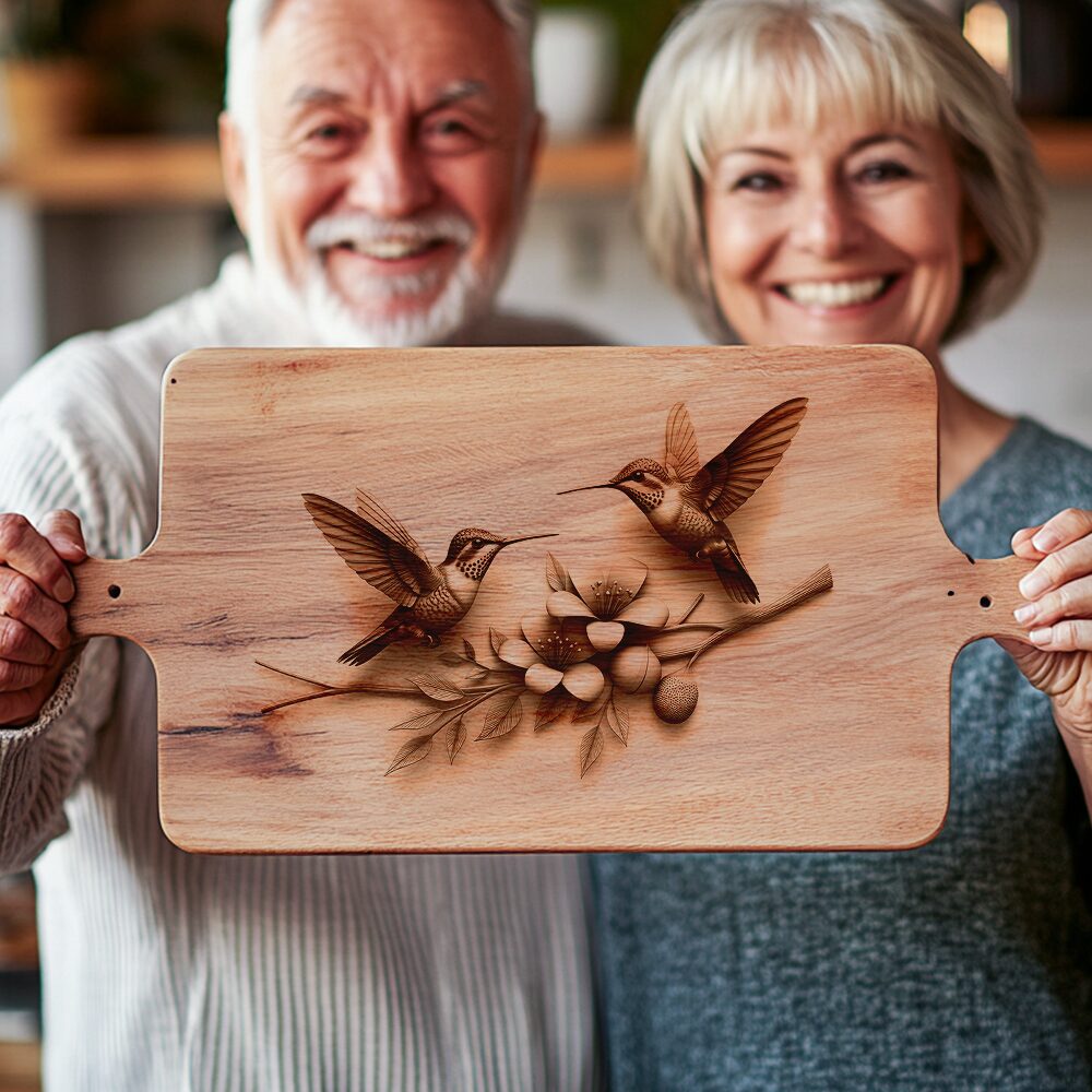 Charcuterie Board Laser Engraving File, 3D Hummingbird Design,