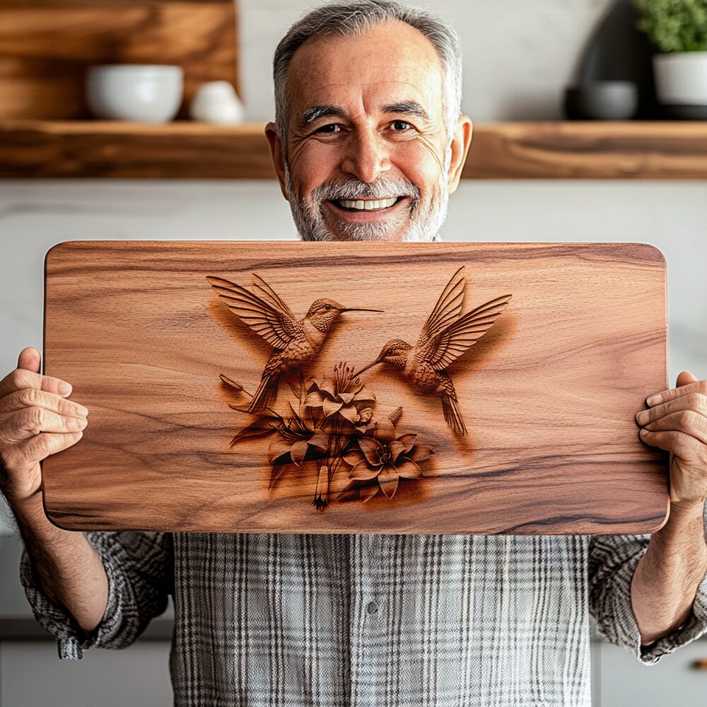 Charcuterie Board Laser Engraving File, 3D Hummingbird Design,
