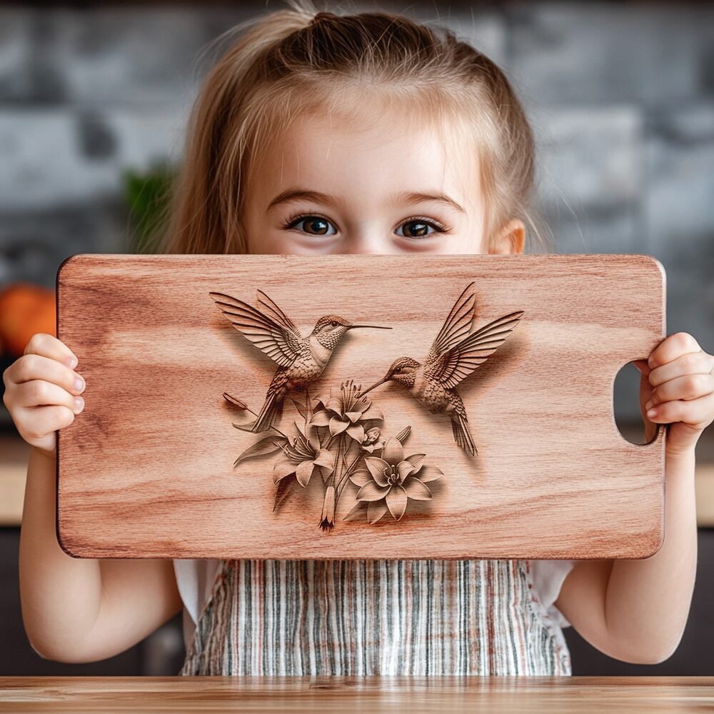 Charcuterie Board Laser Engraving File, 3D Hummingbird Design,
