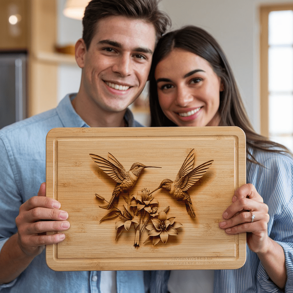 Charcuterie Board Laser Engraving File, 3D Hummingbird Design,