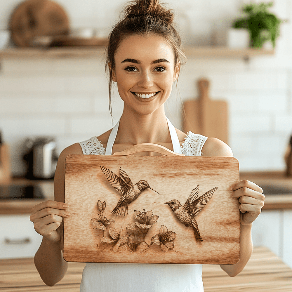 Charcuterie Board Laser Engraving File, 3D Hummingbird Design,