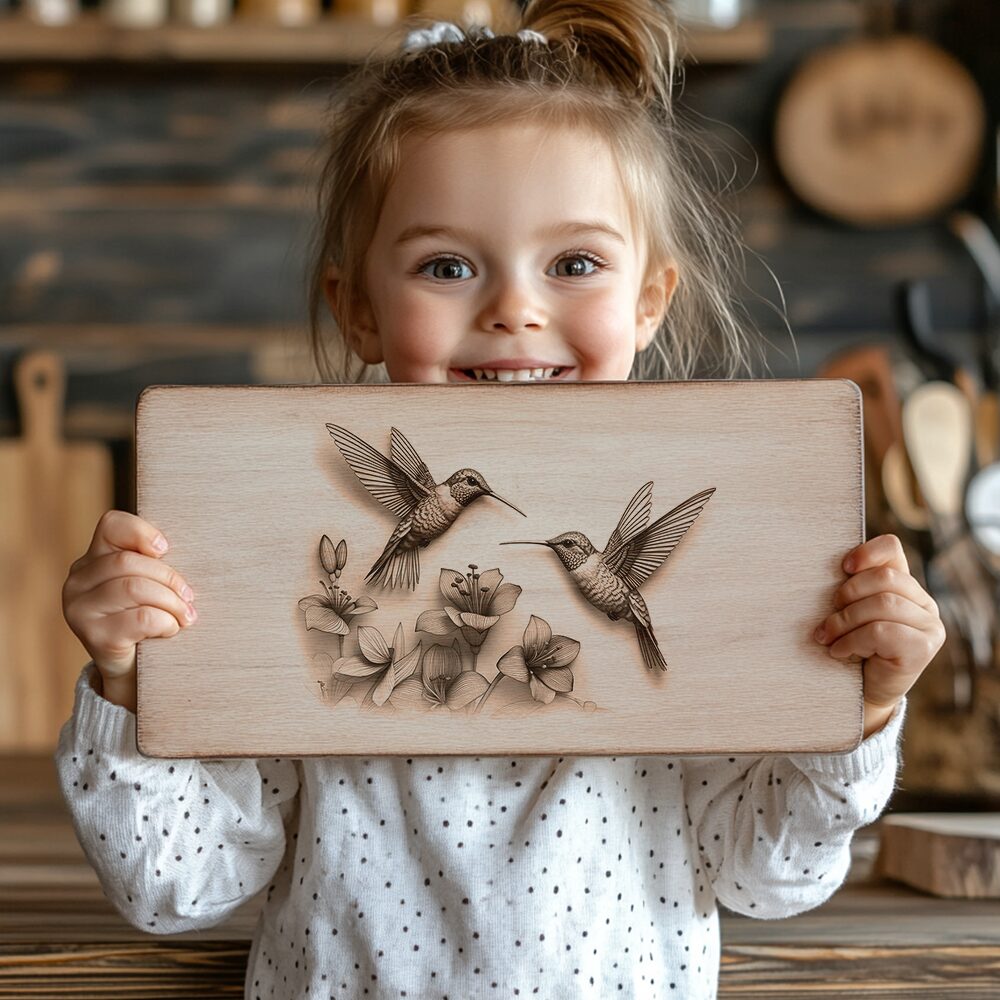 Charcuterie Board Laser Engraving File, 3D Hummingbird Design,