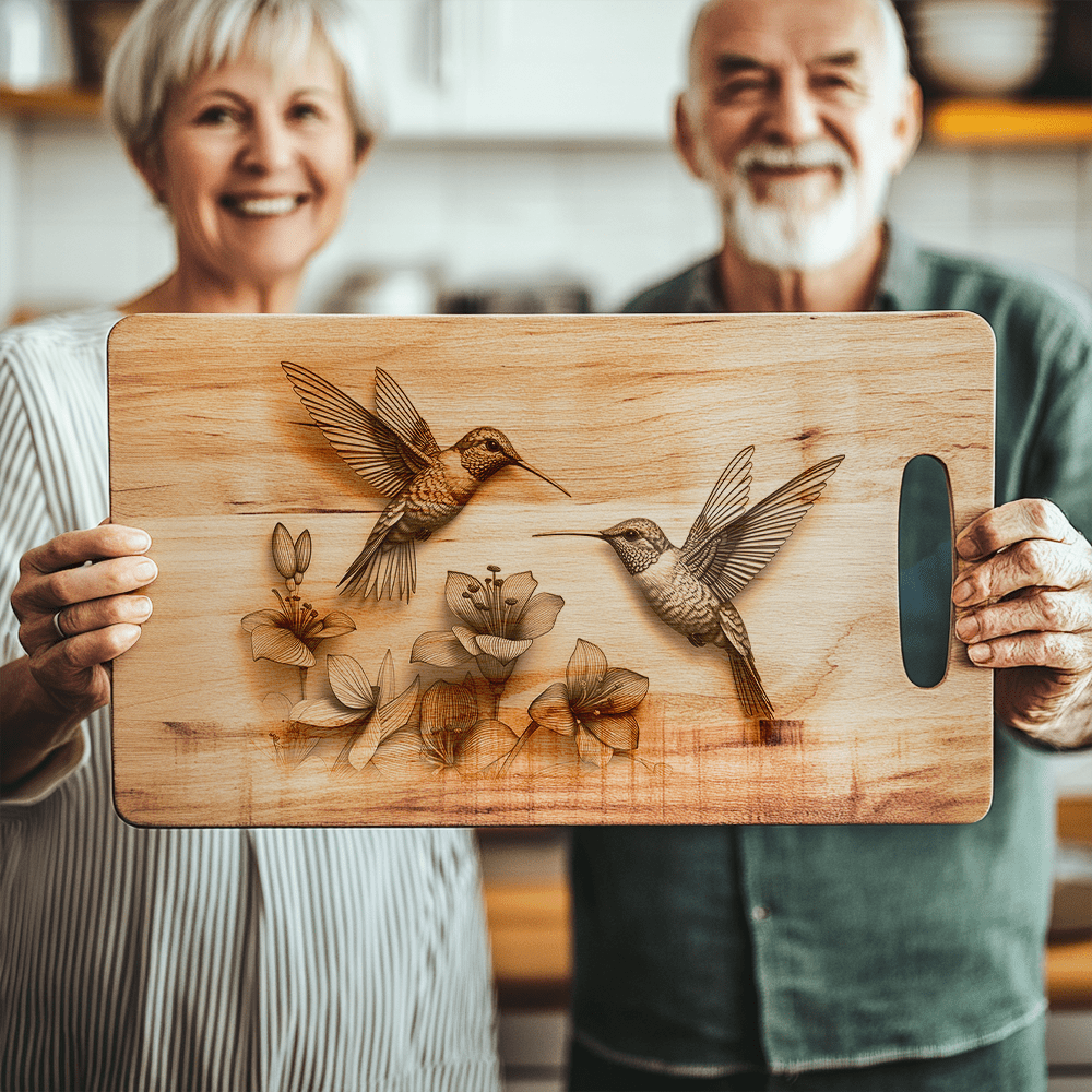 Charcuterie Board Laser Engraving File, 3D Hummingbird Design,