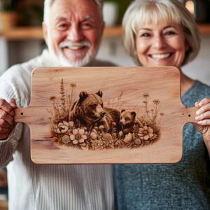 Charcuterie Board Laser Engraving File, Bear Cub Floral