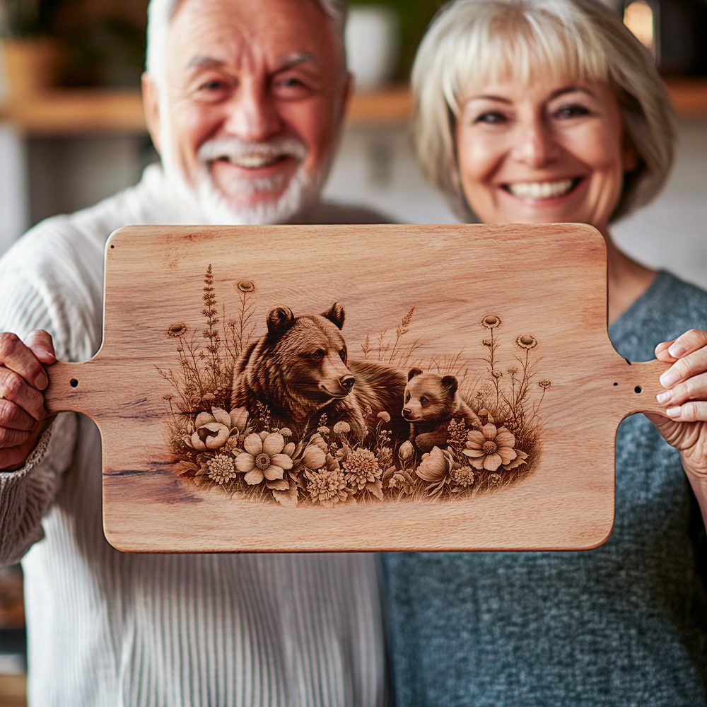 Charcuterie Board Laser Engraving File, Bear Cub Floral