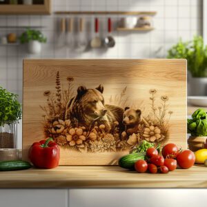 Charcuterie Board Laser Engraving File, Bear Cub Floral