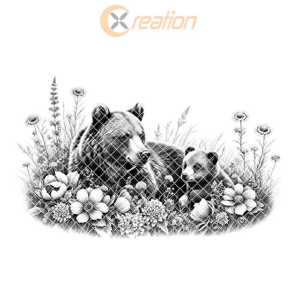 Charcuterie Board Laser Engraving File, Bear Cub Floral