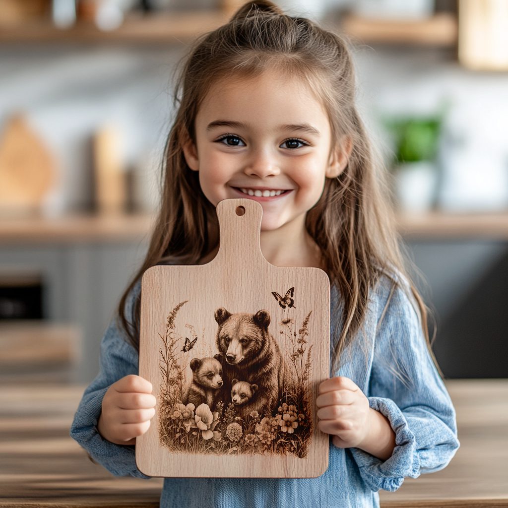 Charcuterie Board Laser Engraving File, Bear Family Garden, Rustic Woodland Decor - Imagen 2