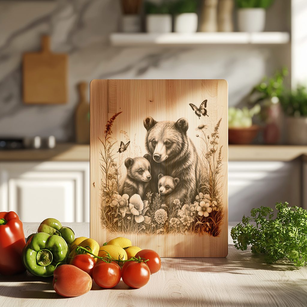 Charcuterie Board Laser Engraving File, Bear Family Garden, Rustic Woodland Decor - Imagen 3