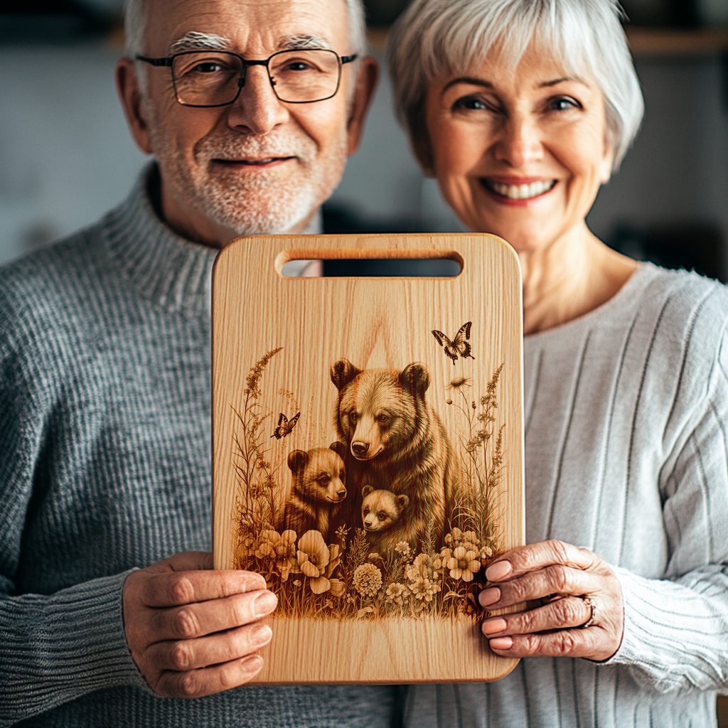Charcuterie Board Laser Engraving File, Bear Family Garden, Rustic Woodland Decor - Imagen 4