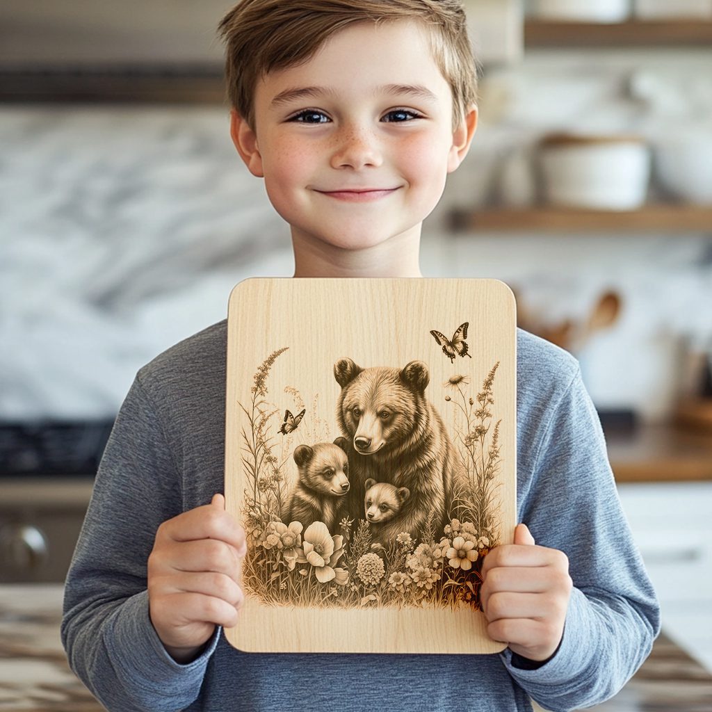 Charcuterie Board Laser Engraving File, Bear Family Garden, Rustic Woodland Decor - Imagen 5