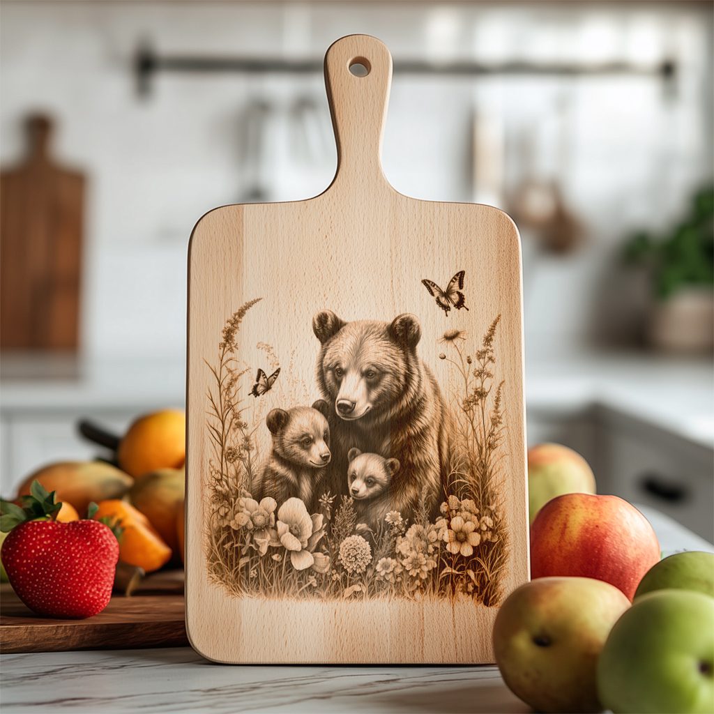 Charcuterie Board Laser Engraving File, Bear Family Garden, Rustic Woodland Decor - Imagen 6