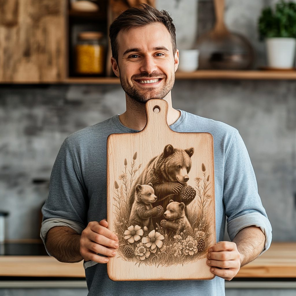 Charcuterie Board Laser Engraving File, Bear Family Nature