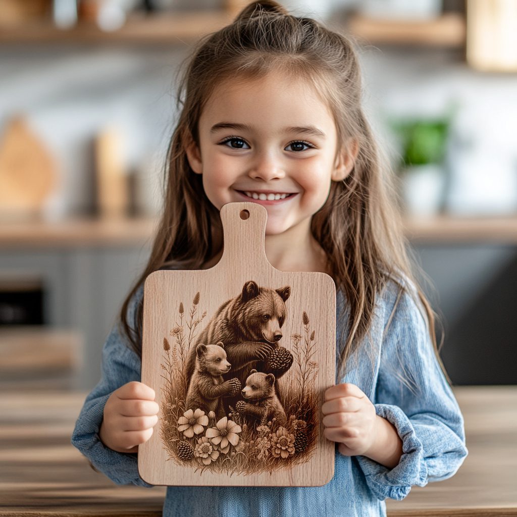 Charcuterie Board Laser Engraving File, Bear Family Nature