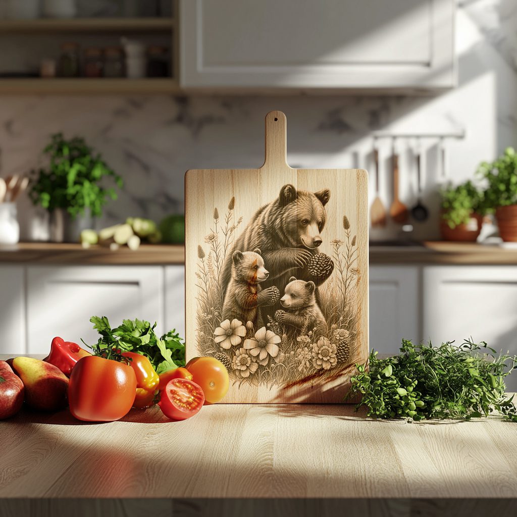 Charcuterie Board Laser Engraving File, Bear Family Nature