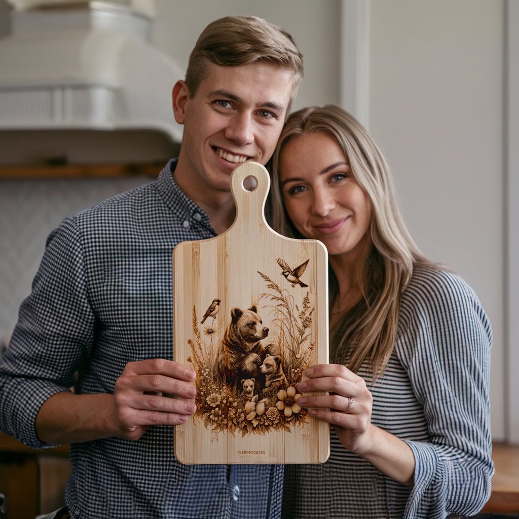 Charcuterie Board Laser Engraving File, Bear Family, Woodland Kitchen Decor - Imagen 3
