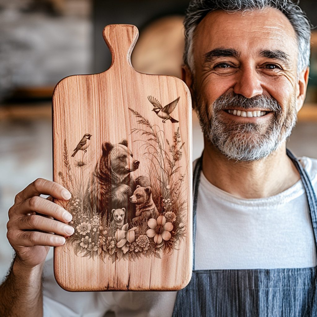 Charcuterie Board Laser Engraving File, Bear Family, Woodland Kitchen Decor - Imagen 5