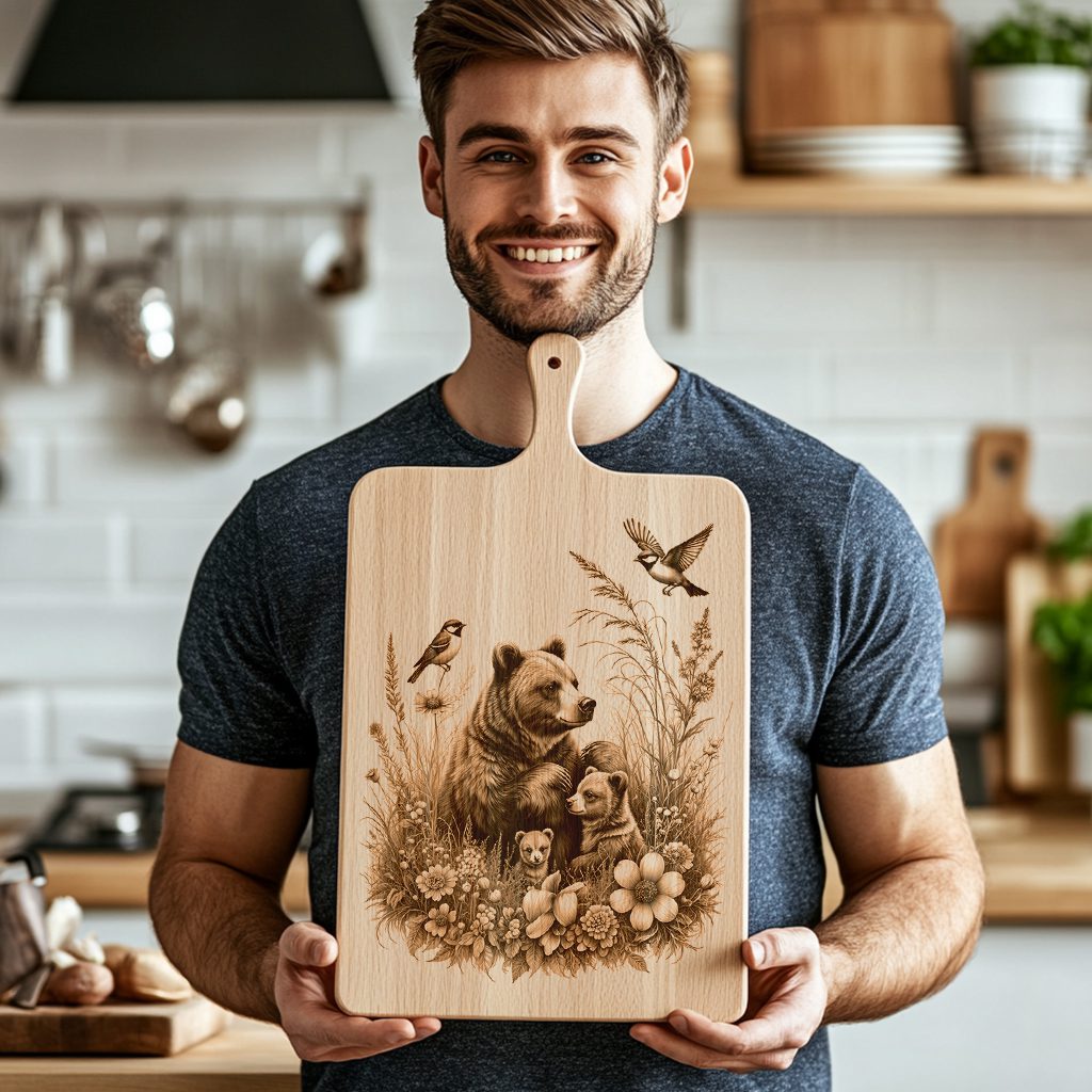 Charcuterie Board Laser Engraving File, Bear Family, Woodland Kitchen Decor - Imagen 6