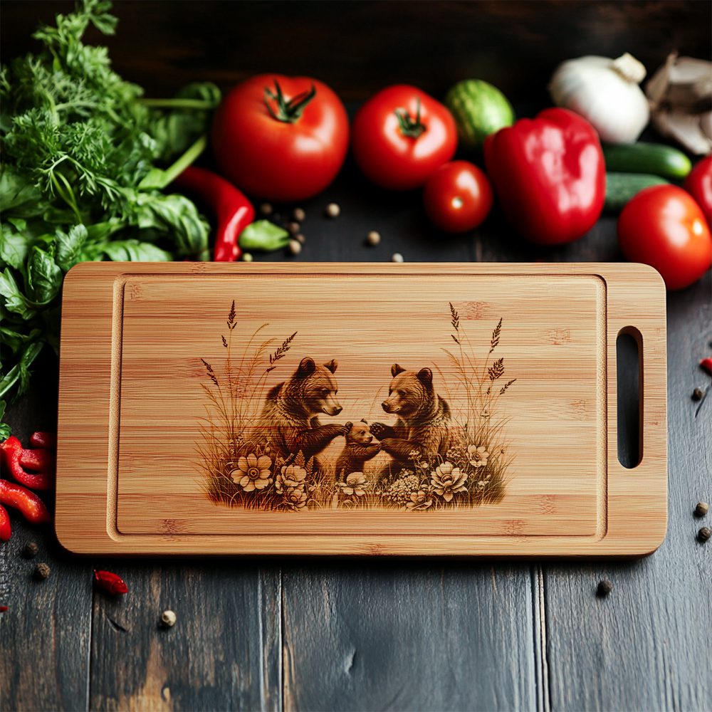 Charcuterie Board Laser Engraving File, Bear Family, Woodland Kitchen Decor Art – Bild 2