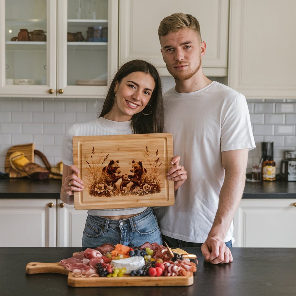 Charcuterie Board Laser Engraving File, Bear Family, Woodland Kitchen Decor Art – Bild 3