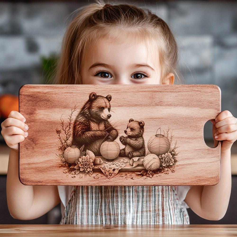 Charcuterie Board Laser Engraving File, Bear Lantern Kitchen