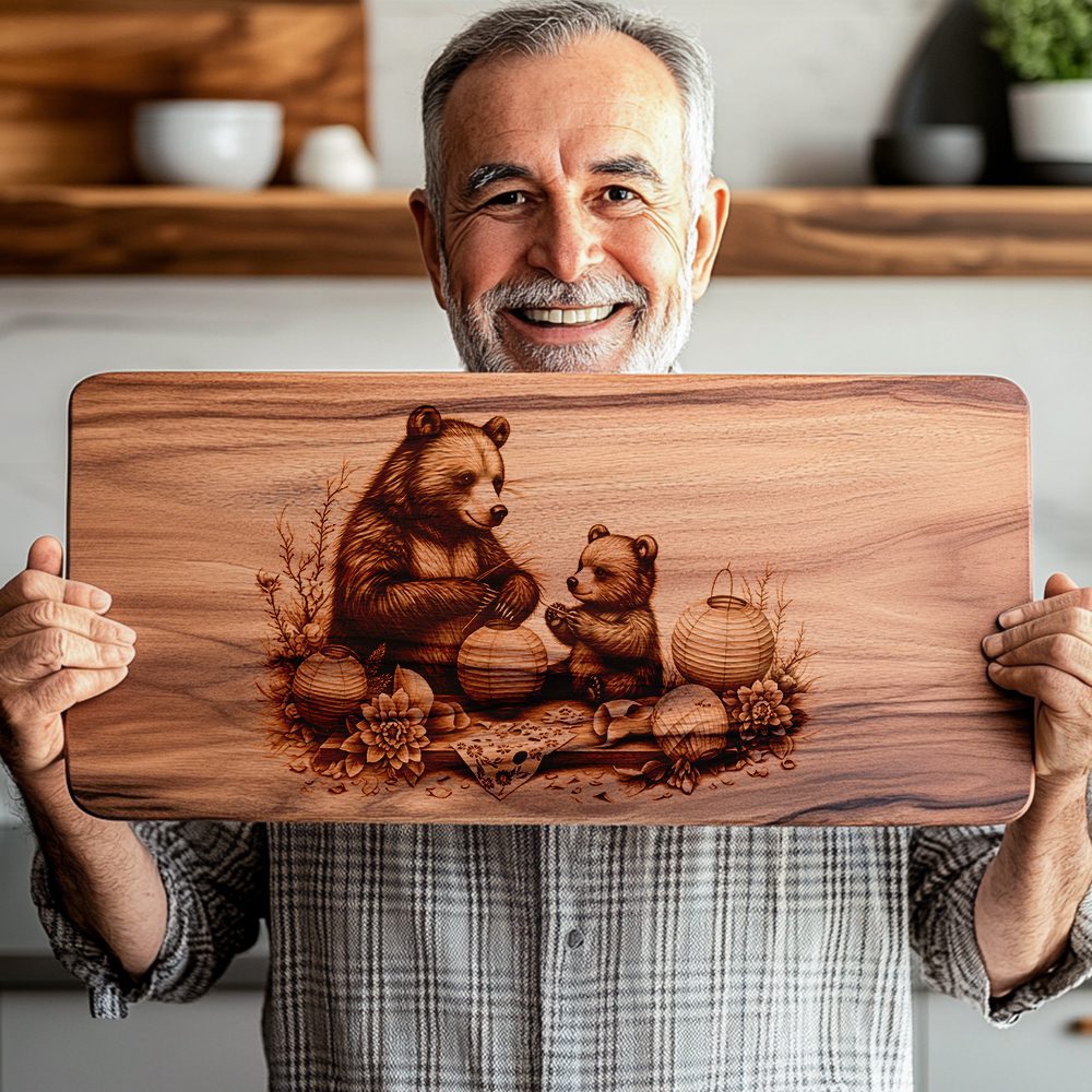 Charcuterie Board Laser Engraving File, Bear Lantern Kitchen