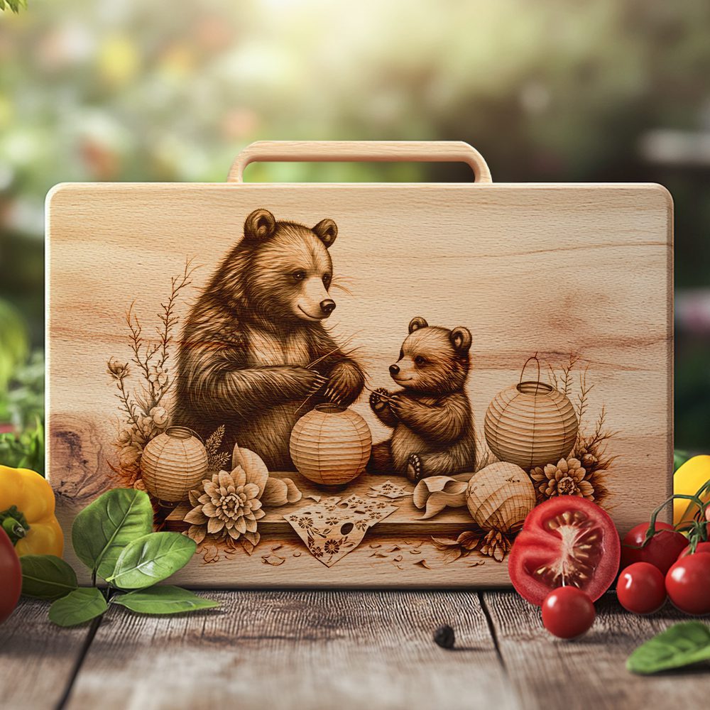 Charcuterie Board Laser Engraving File, Bear Lantern Kitchen
