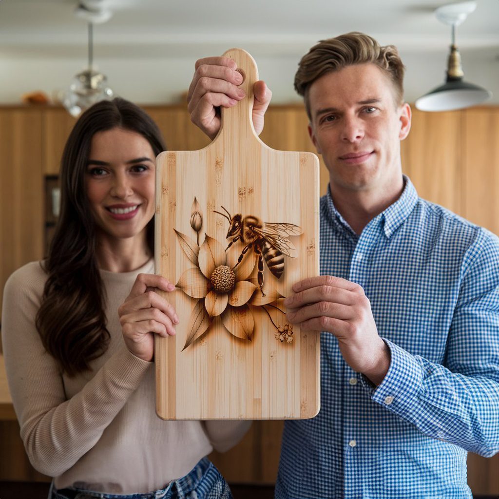Charcuterie Board Laser Engraving File, Bee and Flower