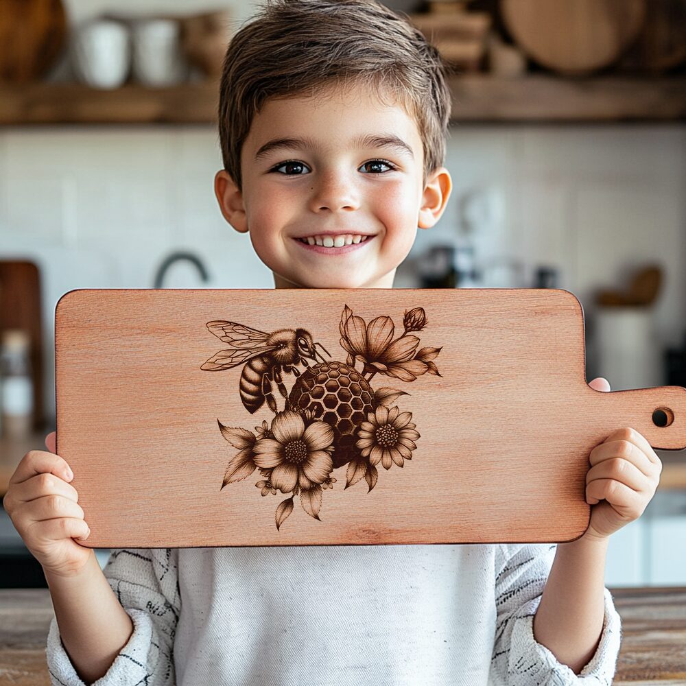 Charcuterie Board Laser Engraving File, Bee Honeycomb Floral Design, Kitchen Decor – Image 3