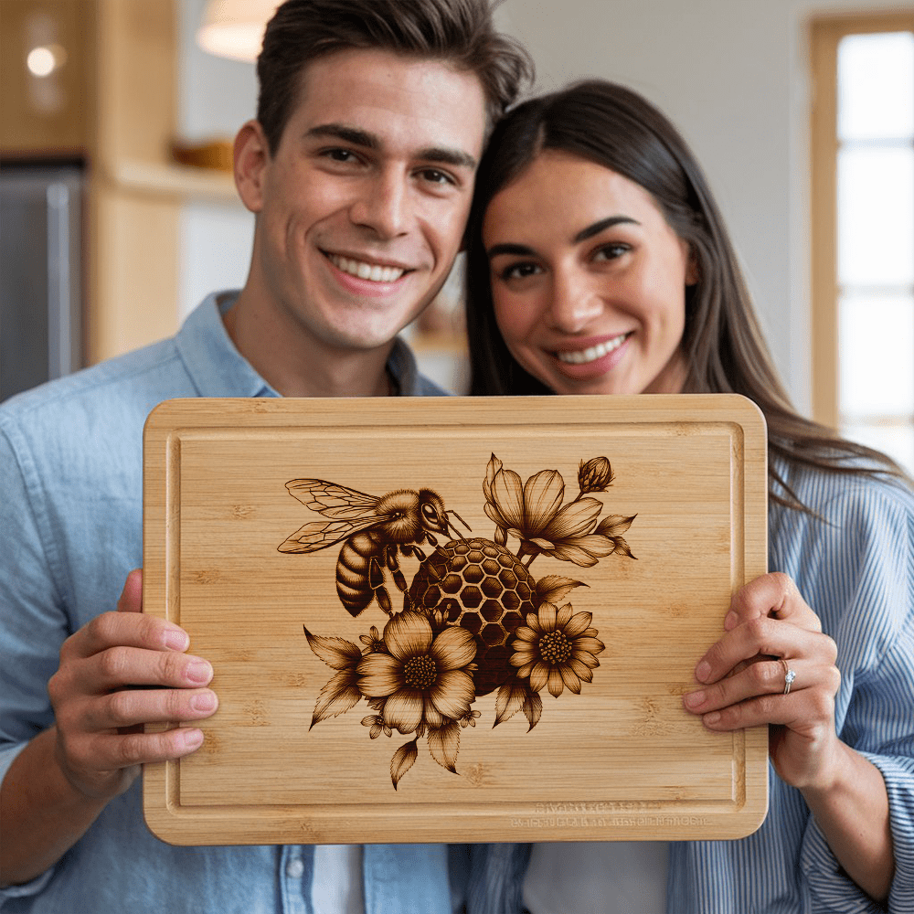 Charcuterie Board Laser Engraving File, Bee Honeycomb Floral Design, Kitchen Decor – Image 6