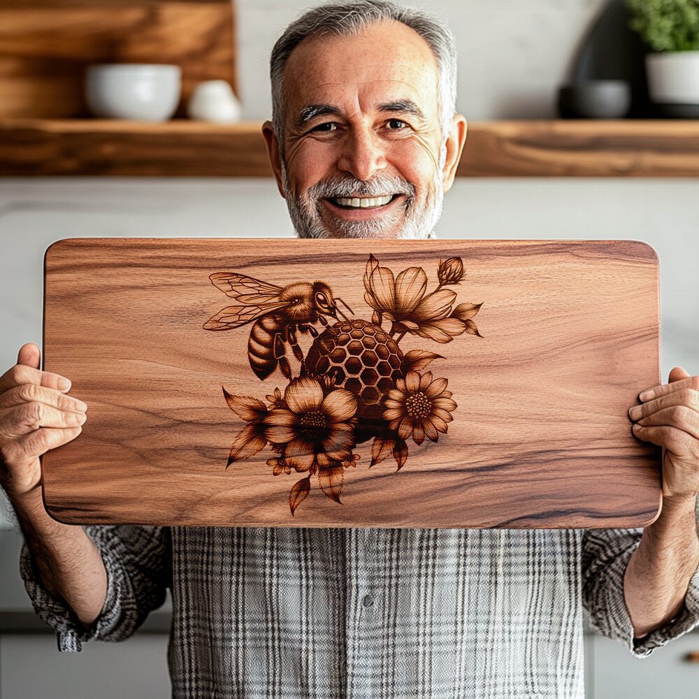 Charcuterie Board Laser Engraving File, Bee Honeycomb Floral
